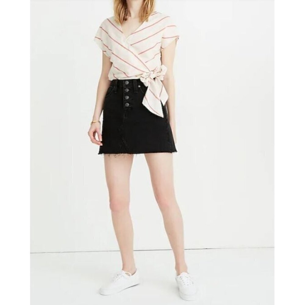 Madewell Skirt Womens 30 Rigid Denim A Line Button Fly Black Mini Boho